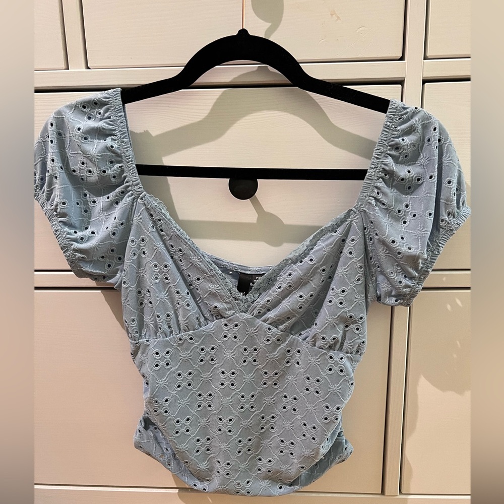 Women's Blue Eyelet Top